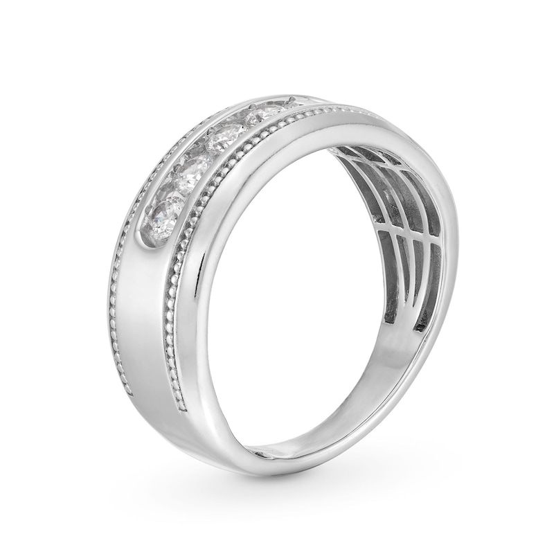Main Image 3 of 0.50 CT. T.W. Diamond Five Stone Beaded Anniversary Band in Sterling Silver
