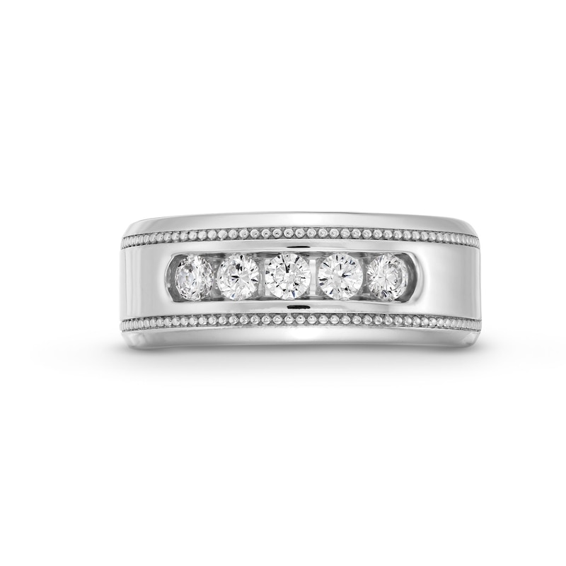Main Image 4 of 0.50 CT. T.W. Diamond Five Stone Beaded Anniversary Band in Sterling Silver