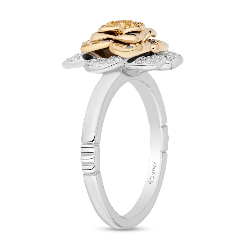 Main Image 2 of Enchanted Disney Belle Yellow Sapphire and 0.23 CT. T.W. Diamond Rose Ring in Sterling Silver and 10K Gold