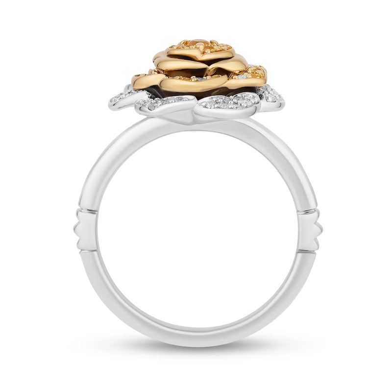 Main Image 3 of Enchanted Disney Belle Yellow Sapphire and 0.23 CT. T.W. Diamond Rose Ring in Sterling Silver and 10K Gold