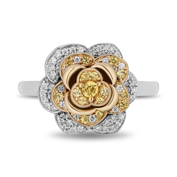 Enchanted Disney Belle Yellow Sapphire and 0.23 CT. T.W. Diamond Rose Ring in Sterling Silver and 10K Gold