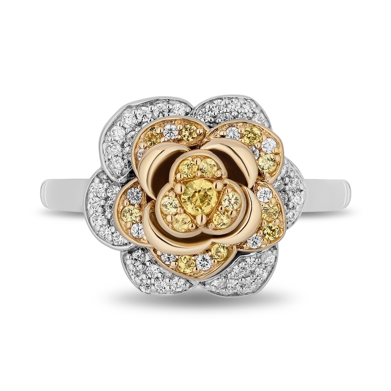 Main Image 4 of Enchanted Disney Belle Yellow Sapphire and 0.23 CT. T.W. Diamond Rose Ring in Sterling Silver and 10K Gold