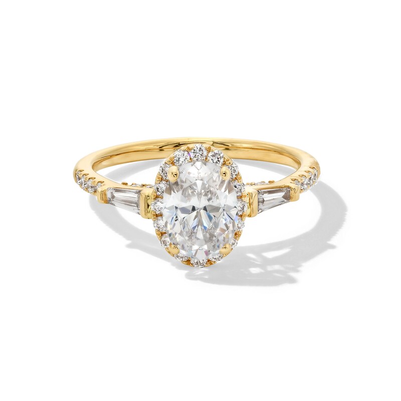 Main Image 2 of 1.50 CT. T.W. Oval Certified Lab-Grown Diamond Frame Collar Engagement Ring in 14K Gold (F/VS2)