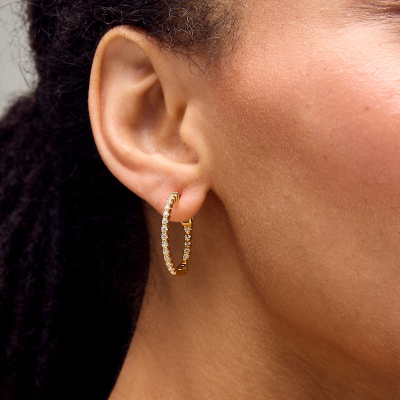 Main Image 2 of 0.50 CT. T.W. Certified Lab-Grown Diamond Inside-Out Hoop Earrings in Sterling Silver with 10K Gold Plate (I/SI2)