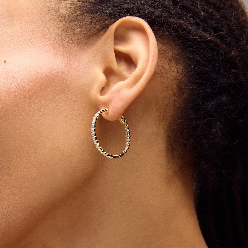Main Image 2 of 1.00 CT. T.W. Certified Lab-Grown Diamond Inside-Out Hoop Earrings in Sterling Silver with 10K Gold Plate (I/SI2)