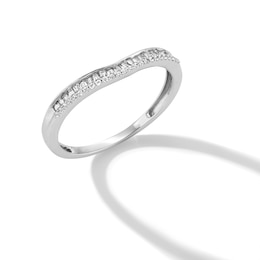 0.15 CT. T.W. Baguette and Round Diamond Contour Anniversary Band in 10K White Gold