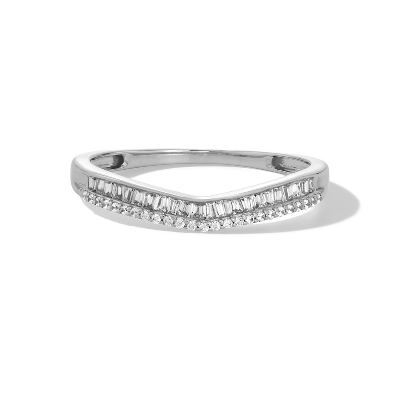 Main Image 3 of 0.15 CT. T.W. Baguette and Round Diamond Contour Anniversary Band in 10K White Gold