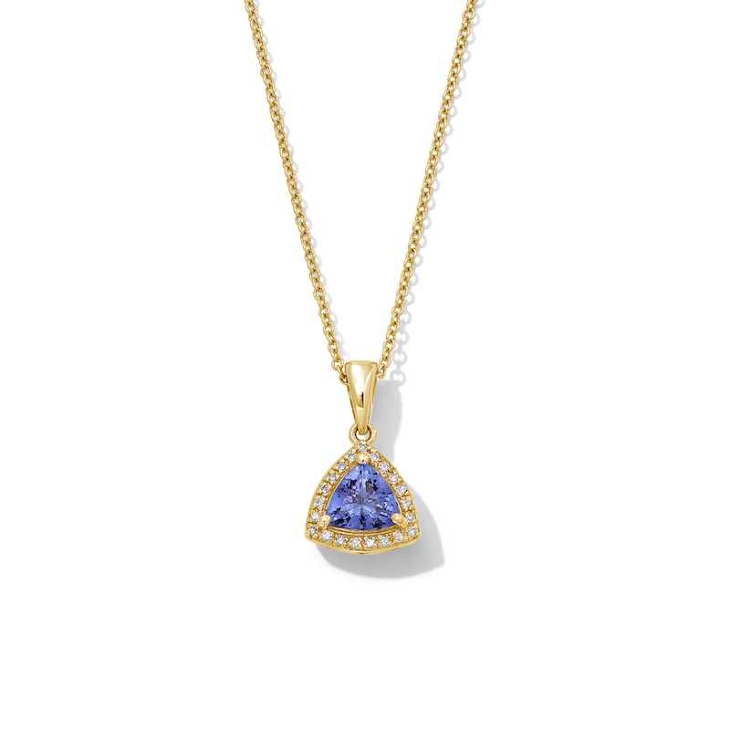 Main Image 1 of EFFY™ Collection 6.0mm Trillion-Cut Tanzanite and 0.04 CT. T.W. Diamond Frame Pendant in 14K Gold