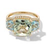 Thumbnail Image 1 of EFFY™ Collection Cushion-Cut Green Quartz, Sky Blue Topaz and 0.18 CT. T.W. Diamond Cocktail Ring in 14K Gold