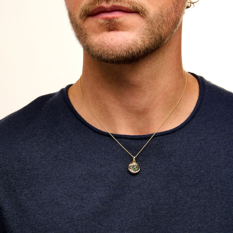 Main Image 2 of EFFY™ Collection Emerald and 0.145 CT. T.W. Black Diamond Evil Eye Pendant in 14K Gold