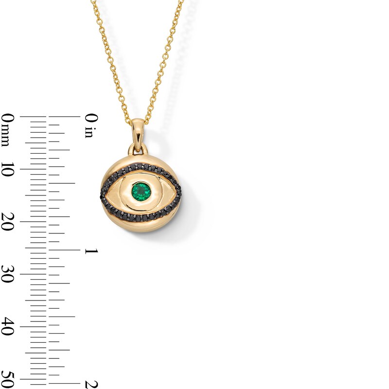 Main Image 3 of EFFY™ Collection Emerald and 0.145 CT. T.W. Black Diamond Evil Eye Pendant in 14K Gold