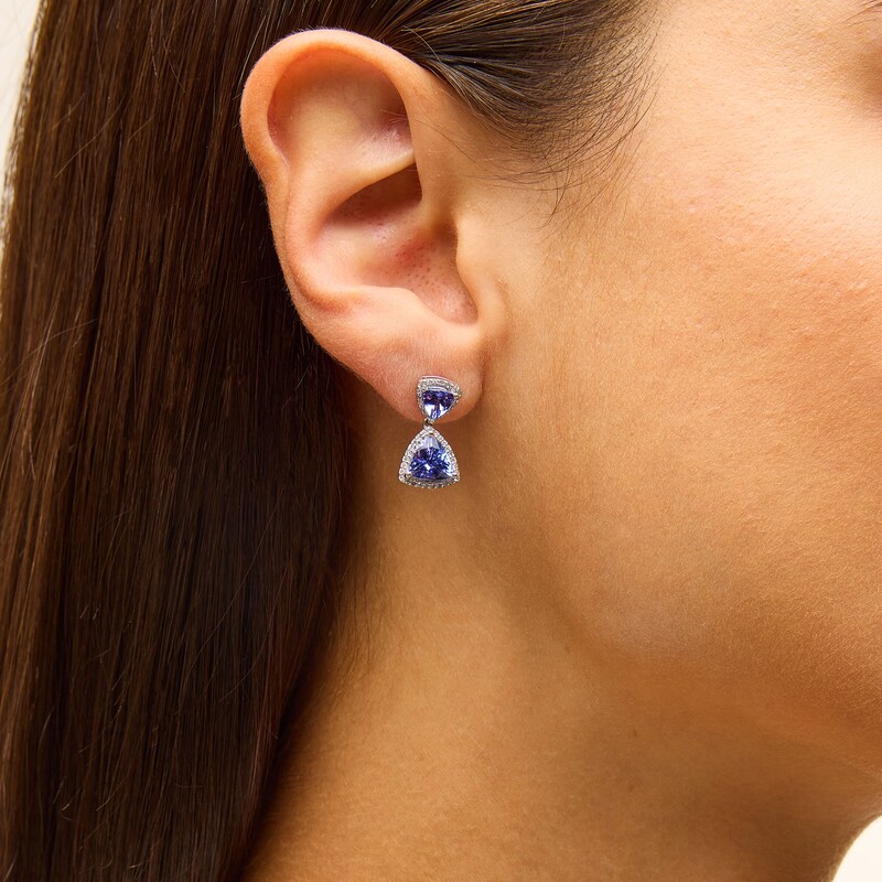 Main Image 2 of EFFY™ Collection Trillion-Cut Tanzanite and 0.23 CT. T.W. Diamond Drop Earrings in 14K Gold