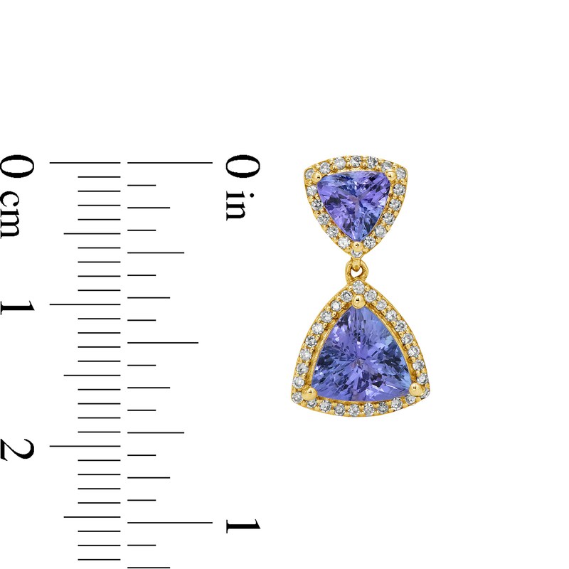 Main Image 3 of EFFY™ Collection Trillion-Cut Tanzanite and 0.23 CT. T.W. Diamond Drop Earrings in 14K Gold