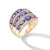 Thumbnail Image 3 of EFFY™ Collection Oval Tanzanite and 0.45 CT. T.W. Diamond Multi-Row Ring in 14K Gold