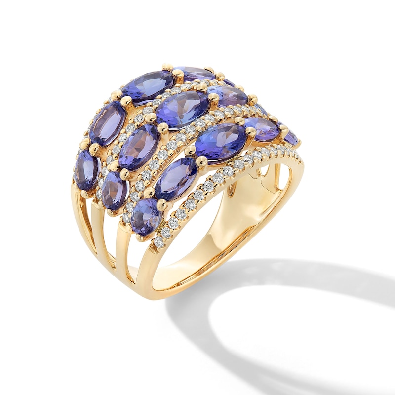 Main Image 3 of EFFY™ Collection Oval Tanzanite and 0.45 CT. T.W. Diamond Multi-Row Ring in 14K Gold