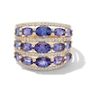 Thumbnail Image 4 of EFFY™ Collection Oval Tanzanite and 0.45 CT. T.W. Diamond Multi-Row Ring in 14K Gold