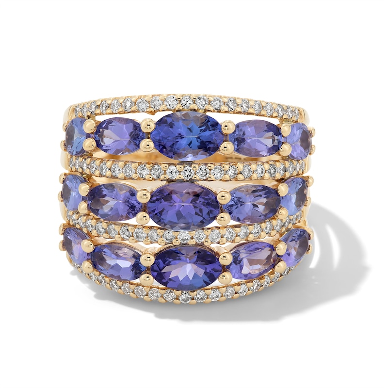 Main Image 4 of EFFY™ Collection Oval Tanzanite and 0.45 CT. T.W. Diamond Multi-Row Ring in 14K Gold