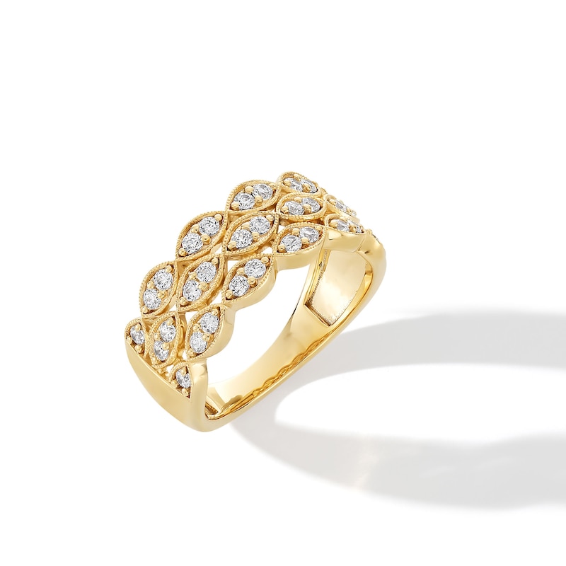 Main Image 3 of 0.45 CT. T.W. Diamond Triple Row Art Deco Vintage-Style Anniversary Band in 10K Gold