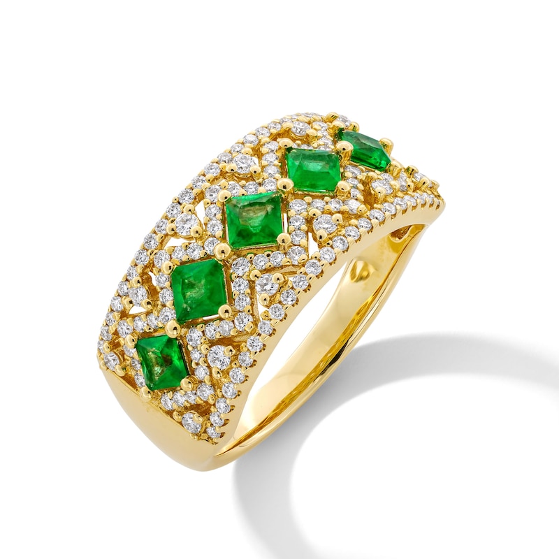 Main Image 3 of Princess-Cut Emerald and 0.45 CT. T.W. Diamond Ornate Art Deco Band in 10K Gold