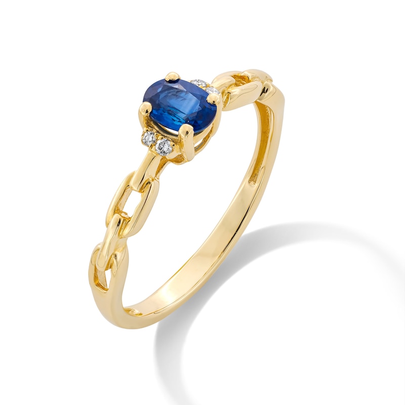 Main Image 3 of Oval Blue Sapphire and Diamond Accent Collar Link Shank Ring in 10K Gold