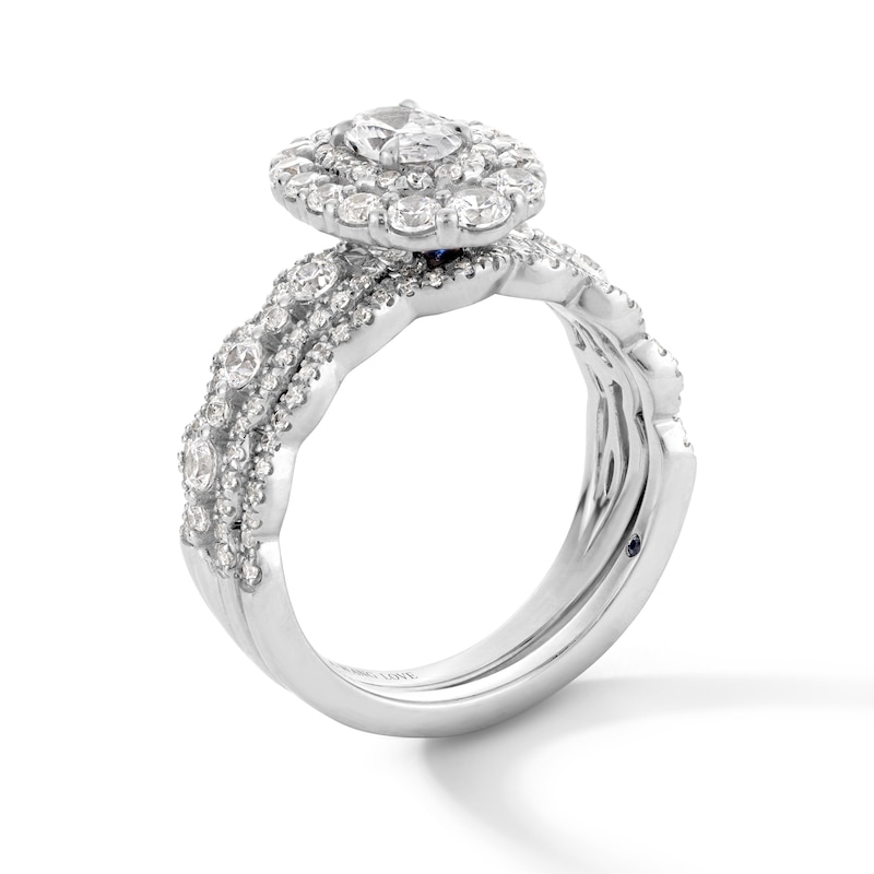 Main Image 3 of Vera Wang Love Collection 1.56 CT. T.W. Oval Diamond Double Frame Scallop Shank Bridal Set in 14K White Gold