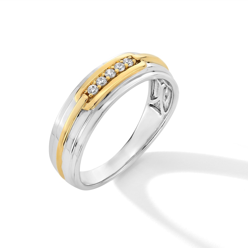 Main Image 2 of 0.085 CT. T.W. Diamond Five Stone Buckle Anniversary Band in 10K Two-Tone Gold