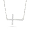 Thumbnail Image 1 of 0.065 CT. T.W. Diamond Sideways Cross Necklace in Sterling Silver