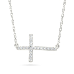 0.065 CT. T.W. Diamond Sideways Cross Necklace in Sterling Silver