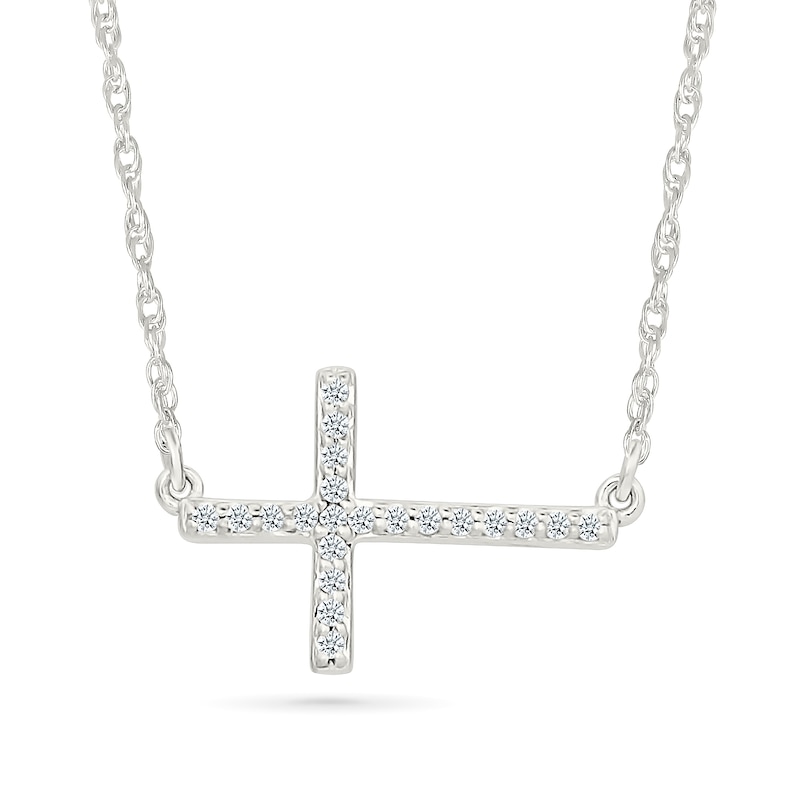 0.065 CT. T.W. Diamond Sideways Cross Necklace in Sterling Silver