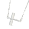 Thumbnail Image 2 of 0.065 CT. T.W. Diamond Sideways Cross Necklace in Sterling Silver
