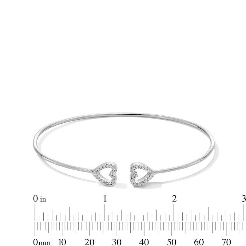 Main Image 3 of 0.20 CT. T.W. Diamond Double Heart Open Bangle in Sterling Silver - 6.2"