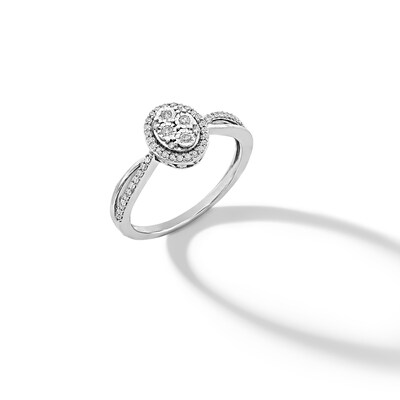 0.20 CT. T.W. Oval Multi-Diamond Frame Split Shank Promise Ring in Sterling Silver