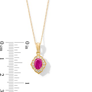 Oval Certified Ruby and 0.065 CT. T.W. Diamond Arabesque Frame Pendant in 10K Gold