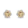 Thumbnail Image 1 of Enchanted Disney Belle Yellow Sapphire and 0.23 CT. T.W. Diamond Rose Stud Earrings in Sterling Silver and 10K Gold