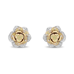 Enchanted Disney Belle Yellow Sapphire and 0.23 CT. T.W. Diamond Rose Stud Earrings in Sterling Silver and 10K Gold