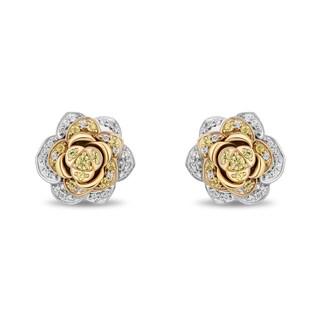 Enchanted Disney Belle Yellow Sapphire and 0.23 CT. T.W. Diamond Rose Stud Earrings in Sterling Silver and 10K Gold