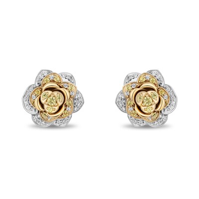 Enchanted Disney Belle Yellow Sapphire and 0.23 CT. T.W. Diamond Rose Stud Earrings in Sterling Silver and 10K Gold