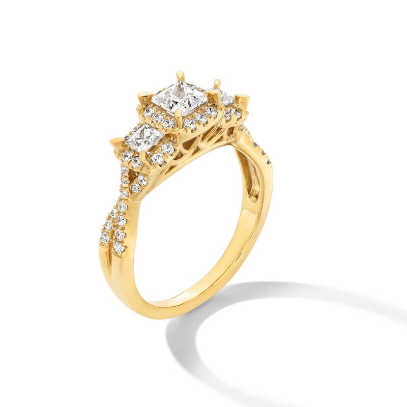 Main Image 3 of 1.00 CT. T.W. Princess-Cut Diamond Frame Past Present Future® Crossover Shank Engagement Ring in 14K Gold