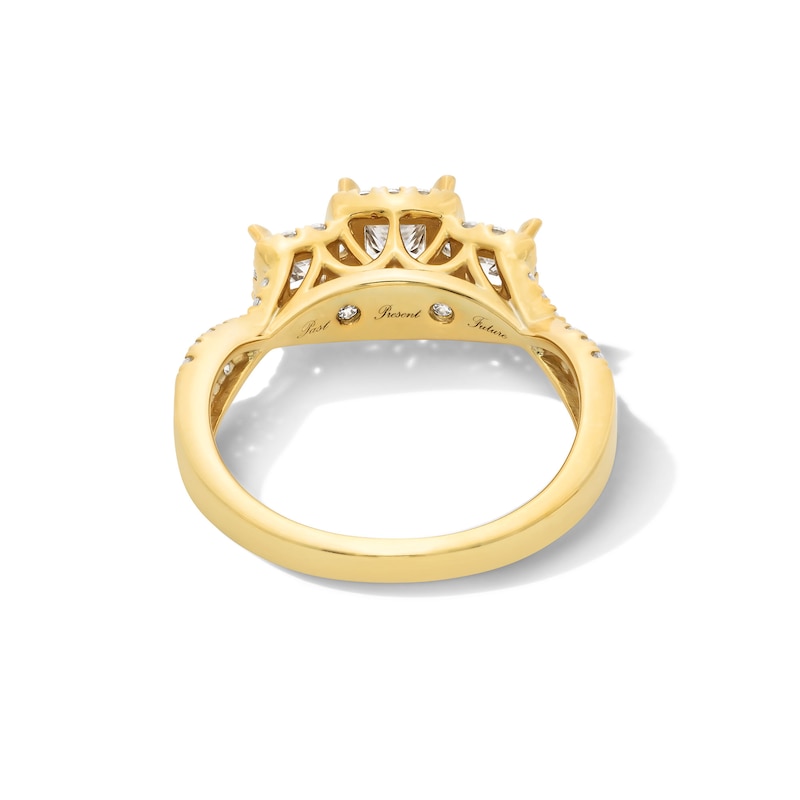 Main Image 4 of 1.00 CT. T.W. Princess-Cut Diamond Frame Past Present Future® Crossover Shank Engagement Ring in 14K Gold