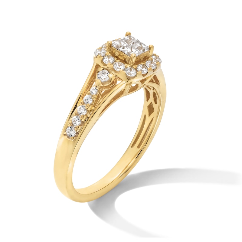 Main Image 3 of 0.50 CT. T.W. Quad Princess-Cut Diamond Cushion-Shaped Frame Engagement Ring in 10K Gold