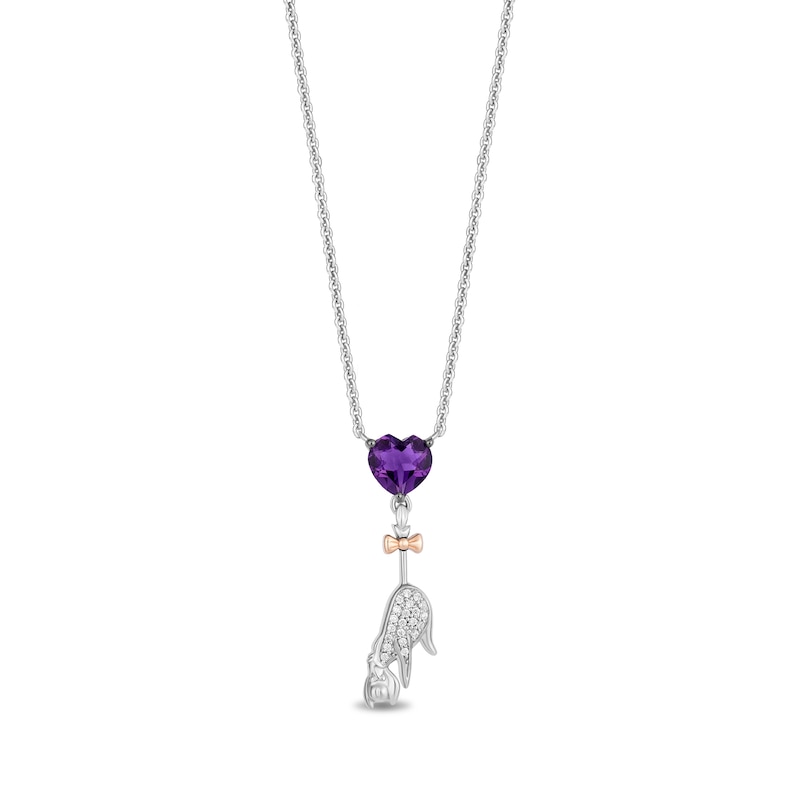 Main Image 1 of Disney Treasures Winnie the Pooh Heart-Shaped Amethyst and Diamond Eeyore Necklace in Sterling Silver and 10K Rose Gold