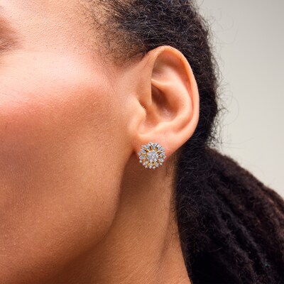 0.69 CT. T.W. Multi-Diamond Sunburst Frame Stud Earrings in 10K Gold