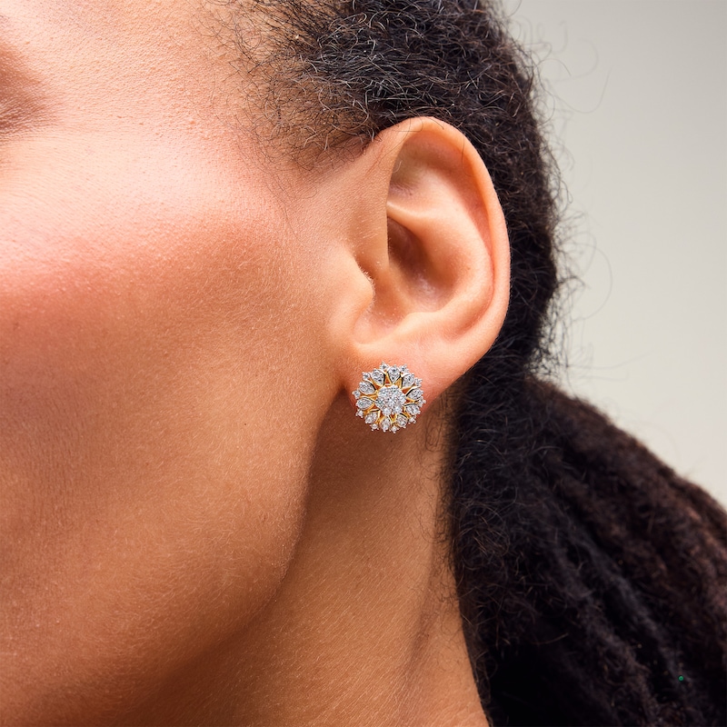 0.69 CT. T.W. Multi-Diamond Sunburst Frame Stud Earrings in 10K Gold