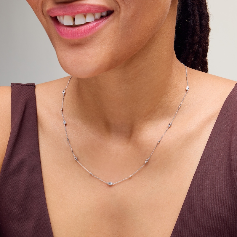 Main Image 2 of 0.60 CT. T.W. Marquise-Cut Certified Lab-Grown Diamond Station Necklace in 10K White Gold (F/SI2) - 20”