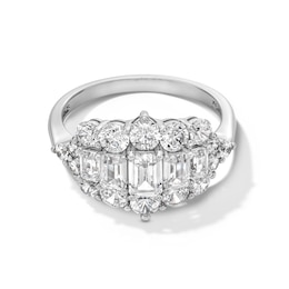 2.45 CT. T.W. Emerald-Cut and Round Certified Lab-Grown Diamond Frame Ring in 10K White Gold (F/SI2)