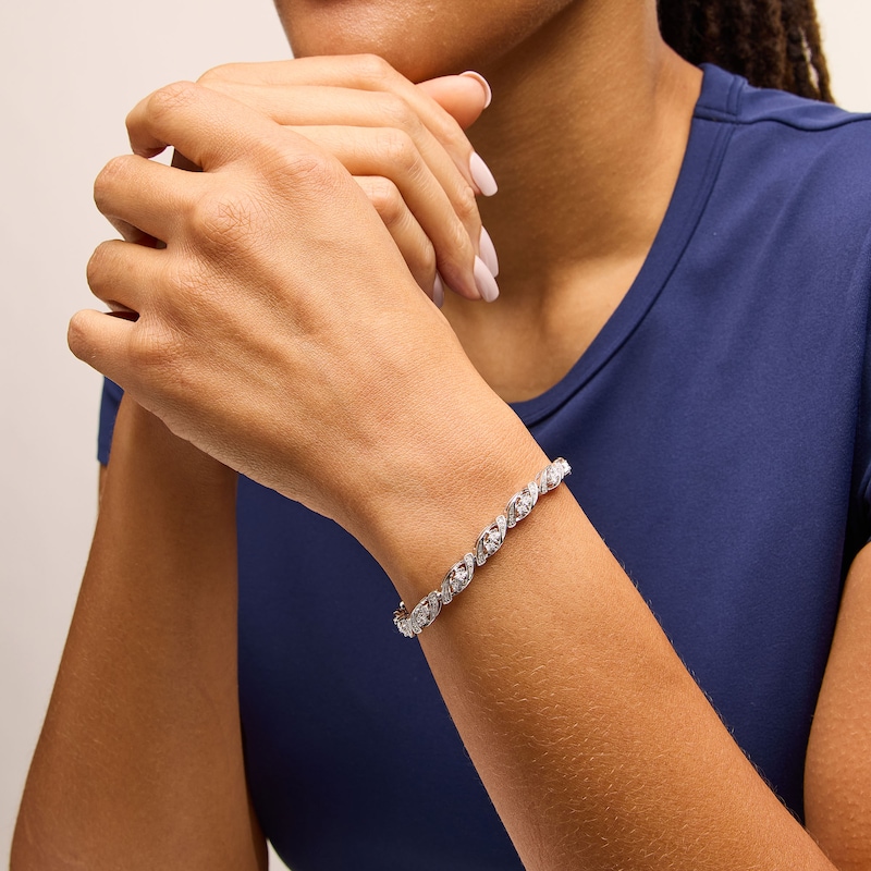 Main Image 2 of 0.25 CT. T.W. Diamond Marquise Link Bracelet in Sterling Silver - 7.25”