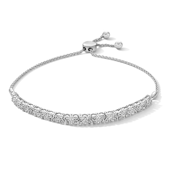 0.25 CT. T.W. Diamond Zig-Zag Bolo Bracelet in Sterling Silver - 9.5”