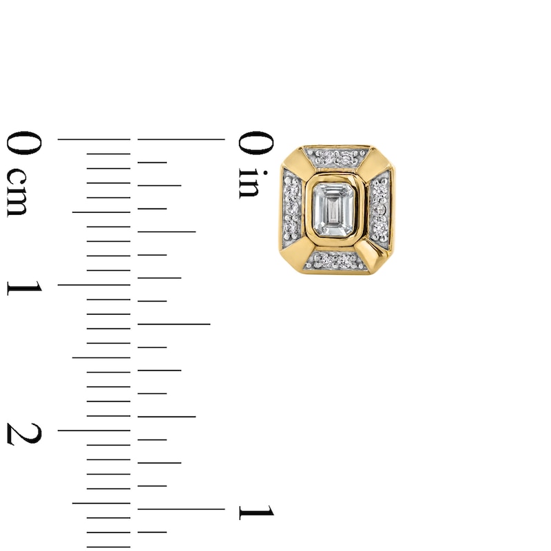 Main Image 3 of 0.50 CT. T.W. Emerald-Cut Certified Lab-Grown Diamond Frame Bezel-Set Stud Earrings in 10K Gold (F/SI2)