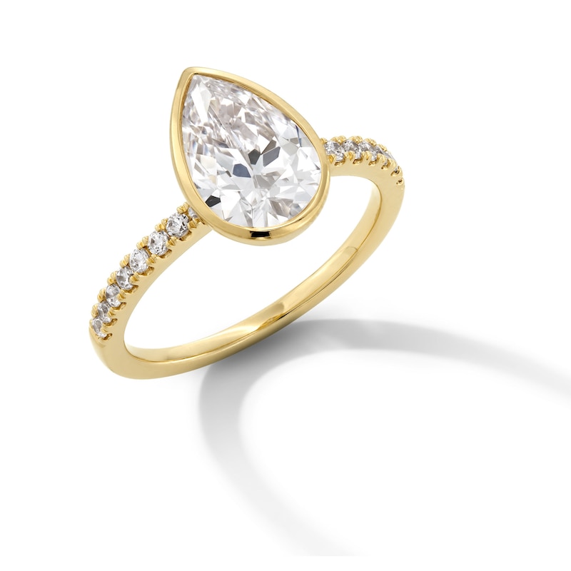 Main Image 3 of 2.20 CT. T.W. Pear-Shaped Certified Lab-Grown Diamond Bezel-Set Engagement Ring in 14K Gold (F/VS2)