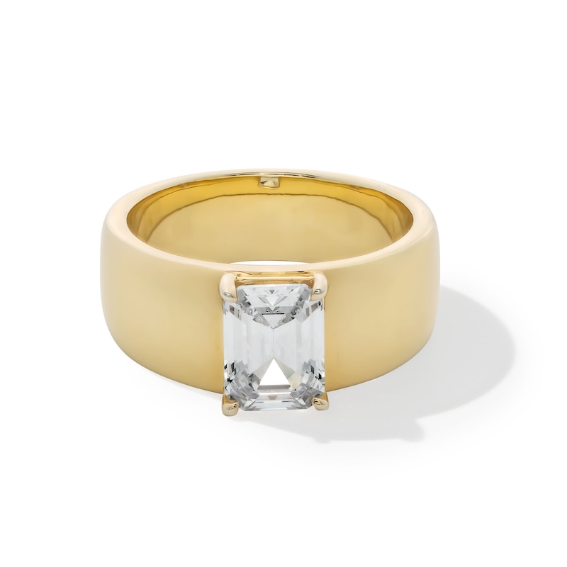 Main Image 1 of 2.00 CT. Emerald-Cut Certified Lab-Grown Diamond Solitaire Wide Band Engagement Ring in 14K Gold (F/VS2)